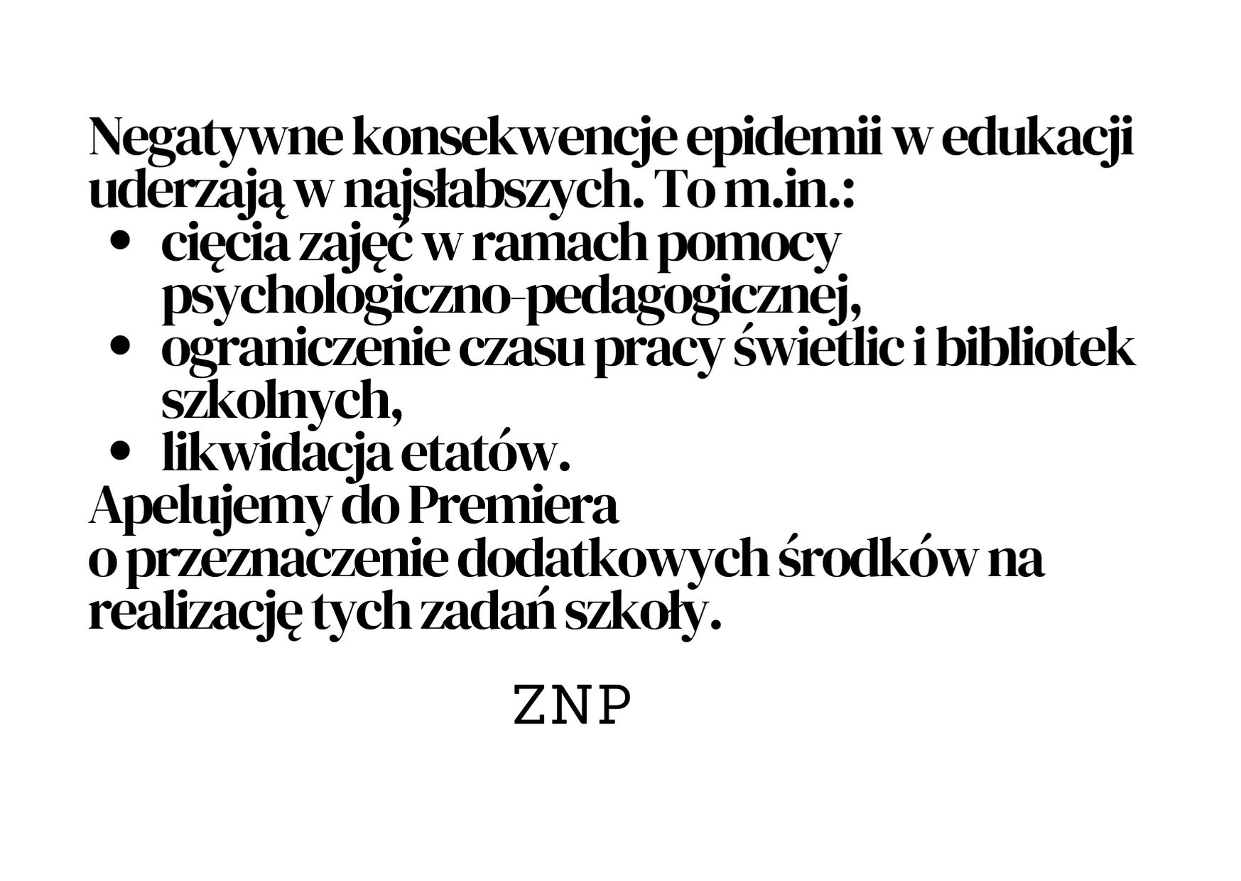 List do Premiera: W czasie epidemii cięcia dotykają najsłabszych